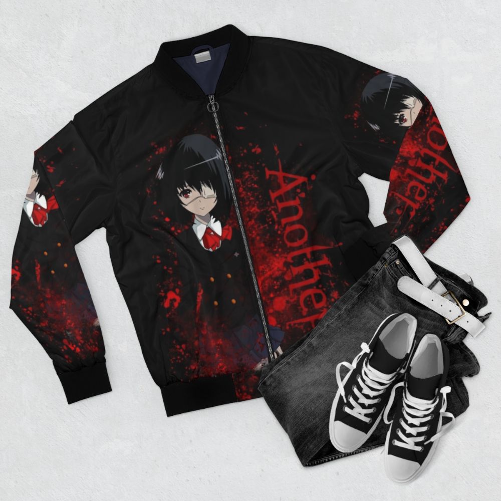 Another - Mei Misaki Anime Bomber Jacket, featuring dark and gothic design - Flat lay