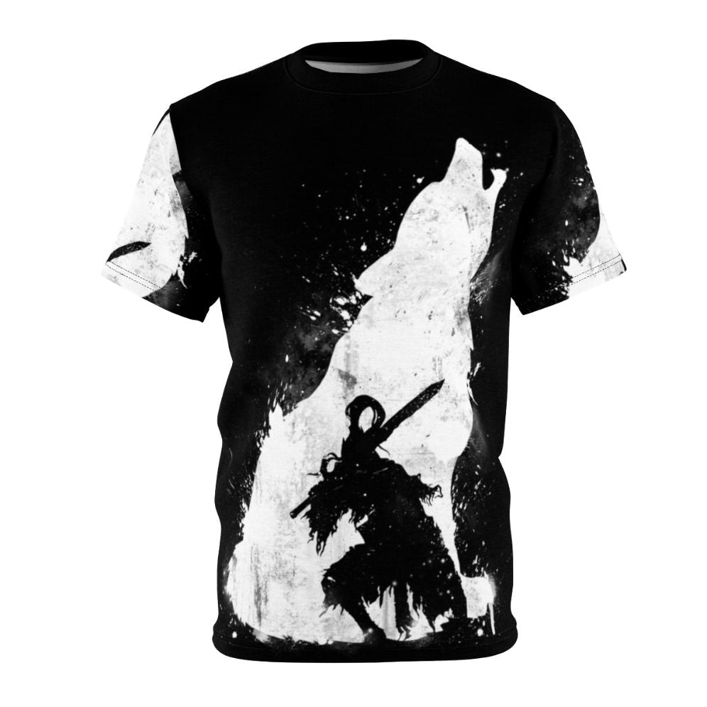 Abyss Warrior Dark Fantasy T-Shirt featuring Artorias, Sif, and the Abyss from Dark Souls