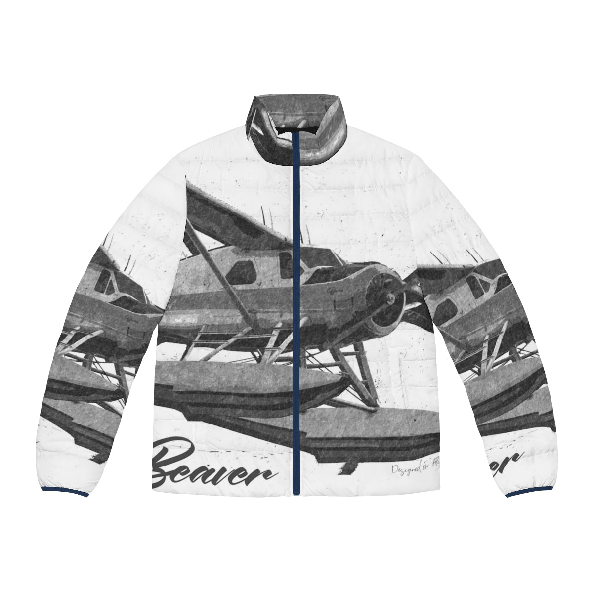 Dehavilland DHC-2 Beaver floatplane sketch printed on a puffer jacket