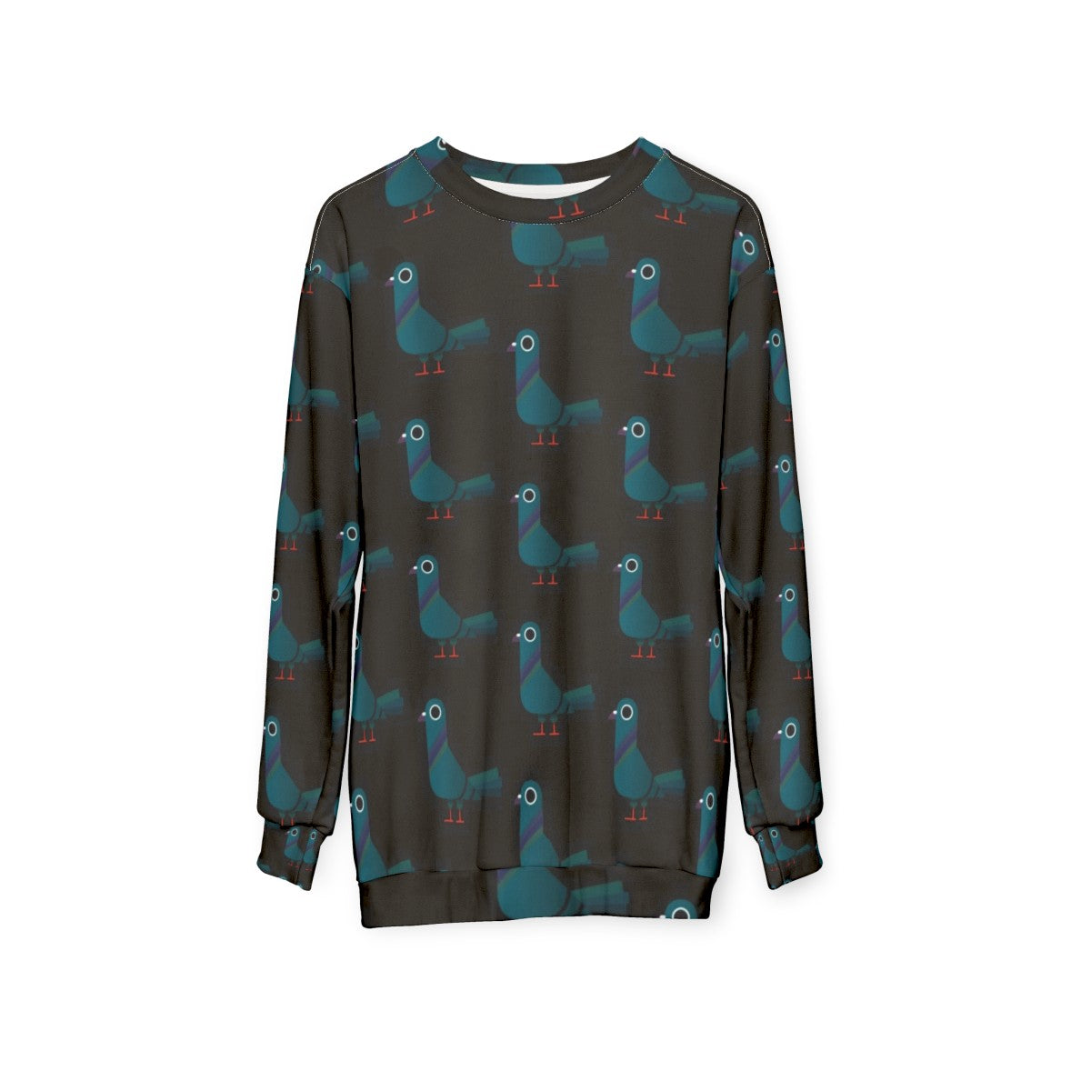 Colorful pigeon sweatshirt with a graphic design - hanging