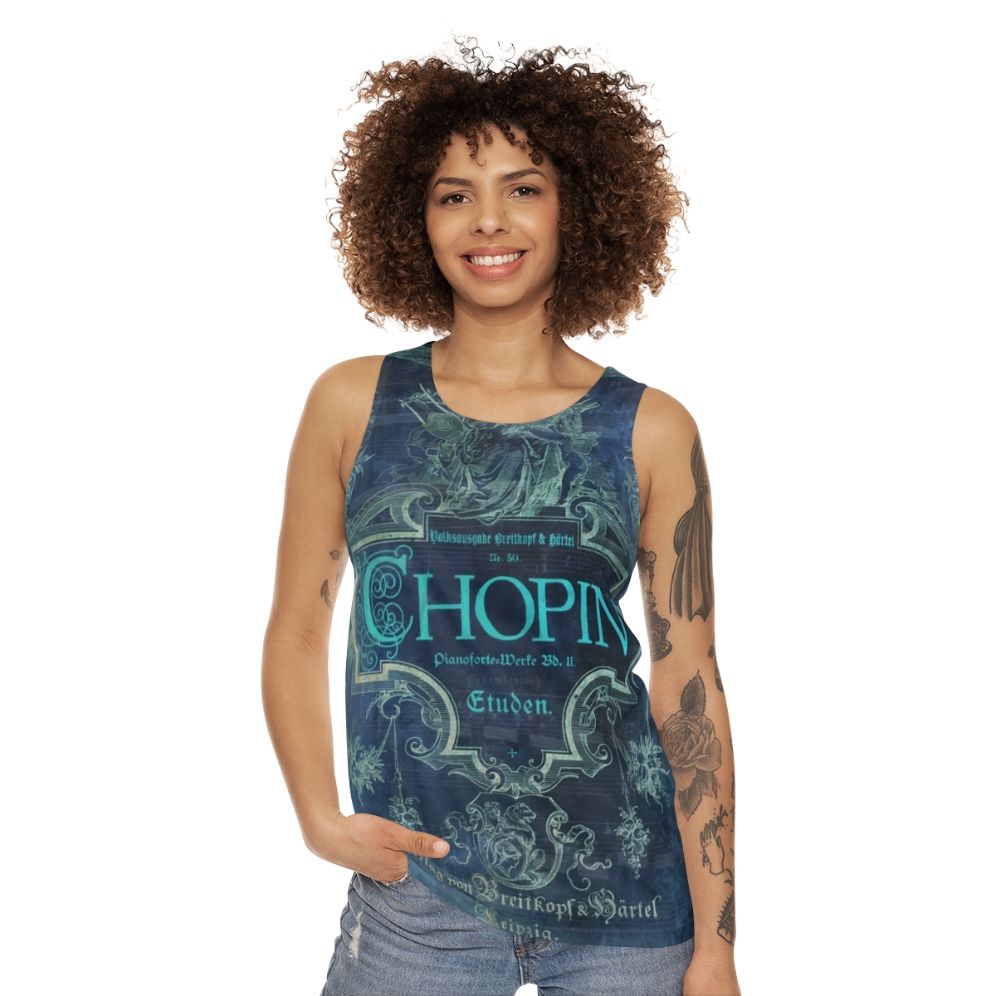 Blue tank top with portrait of Frederic Chopin - women