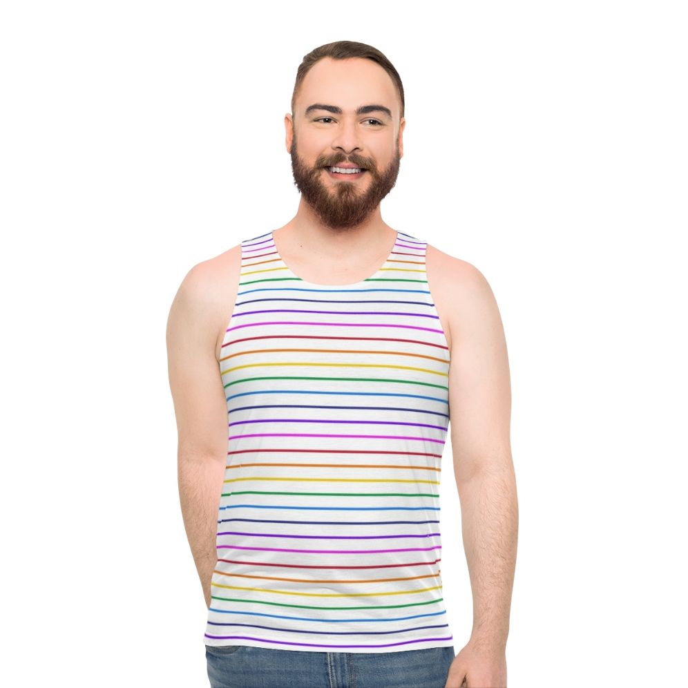 Unisex tank top with horizontal rainbow stripes - men