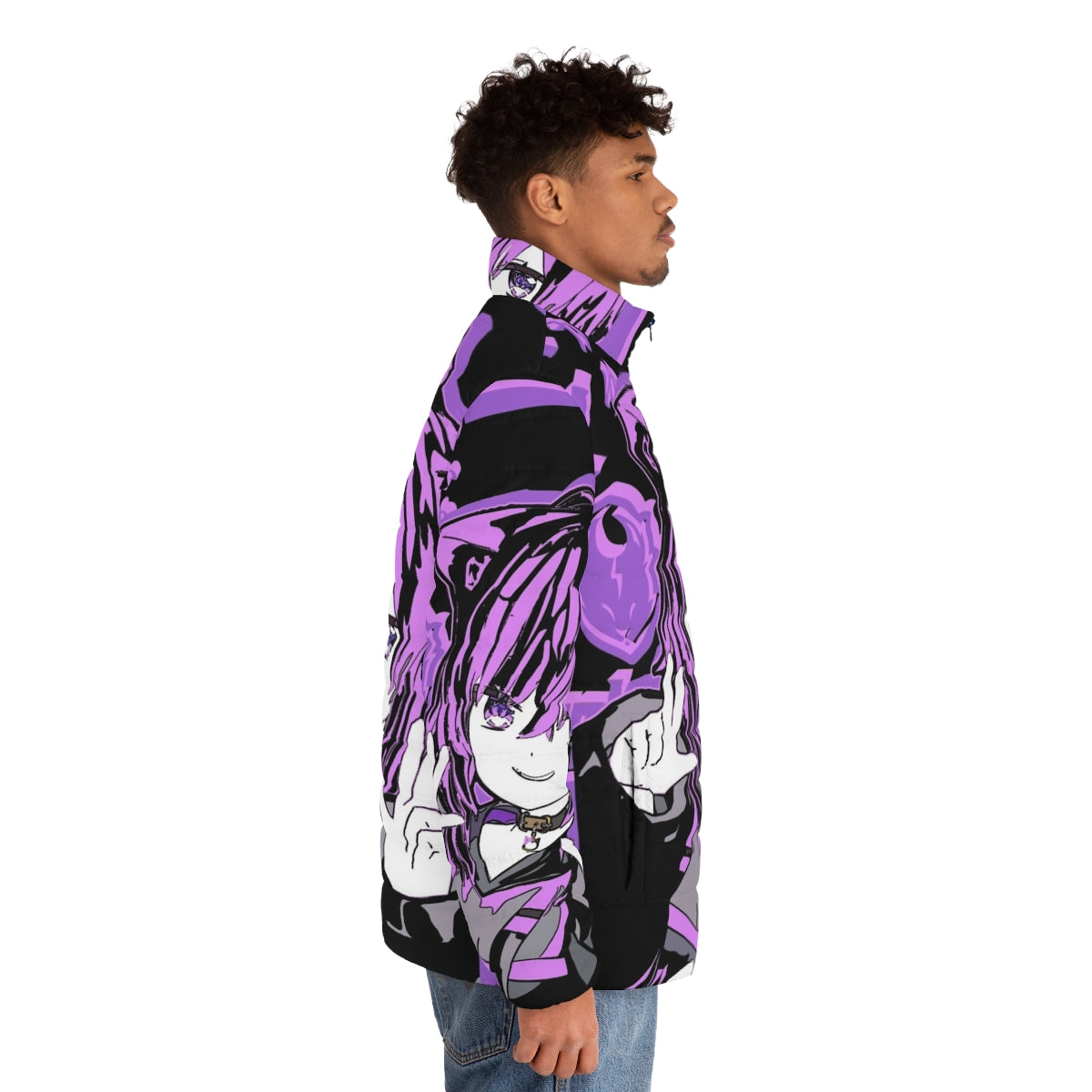 Hololive Gamers Nekomata Okayu Puffer Jacket featuring a cute catgirl design - men side right