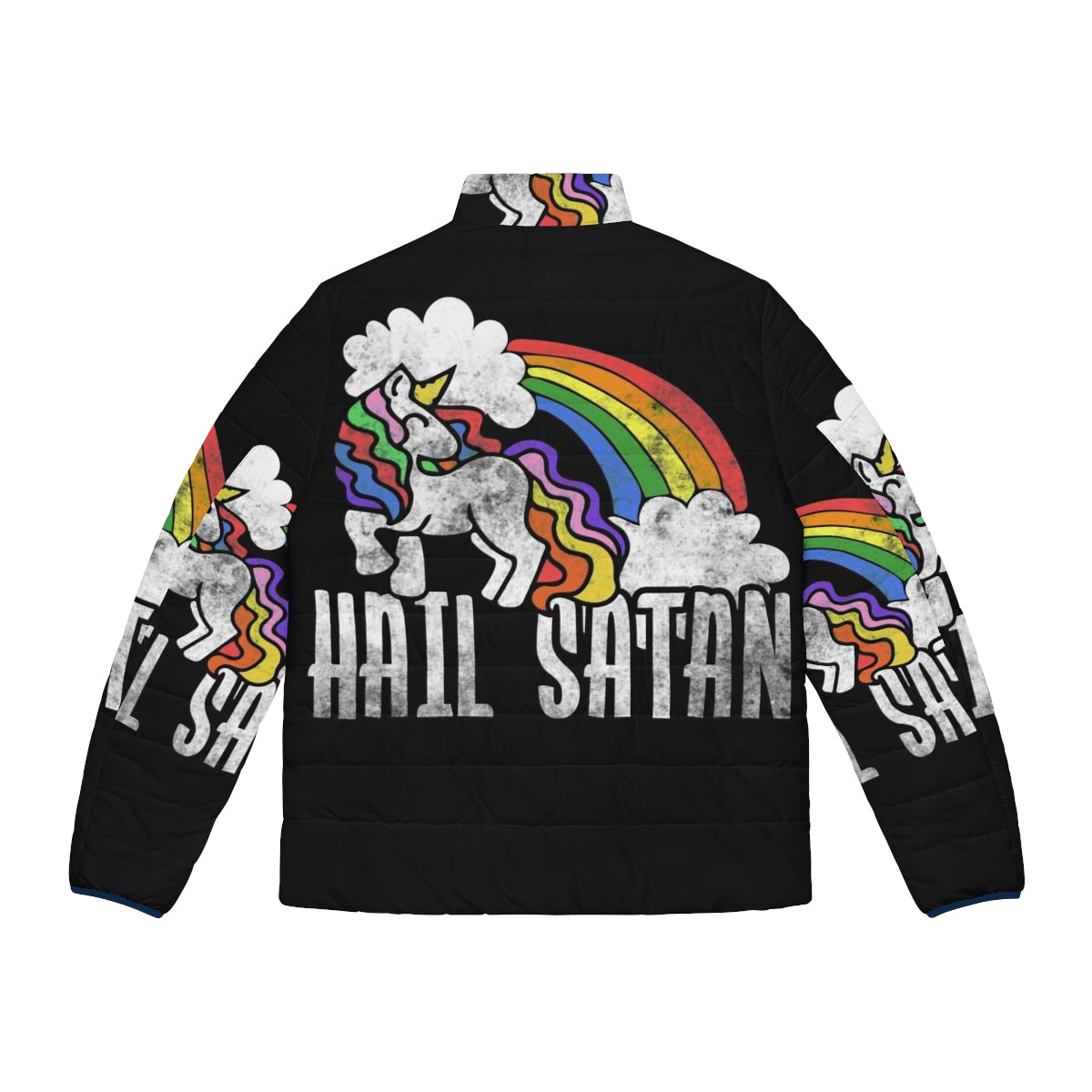 Retro rainbow unicorn puffer jacket with satanic design - Back