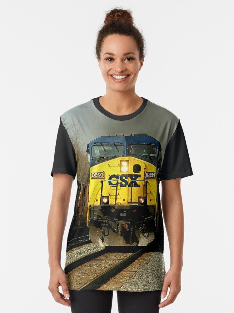 Vintage graphic t-shirt featuring a CSX 649 locomotive - Women