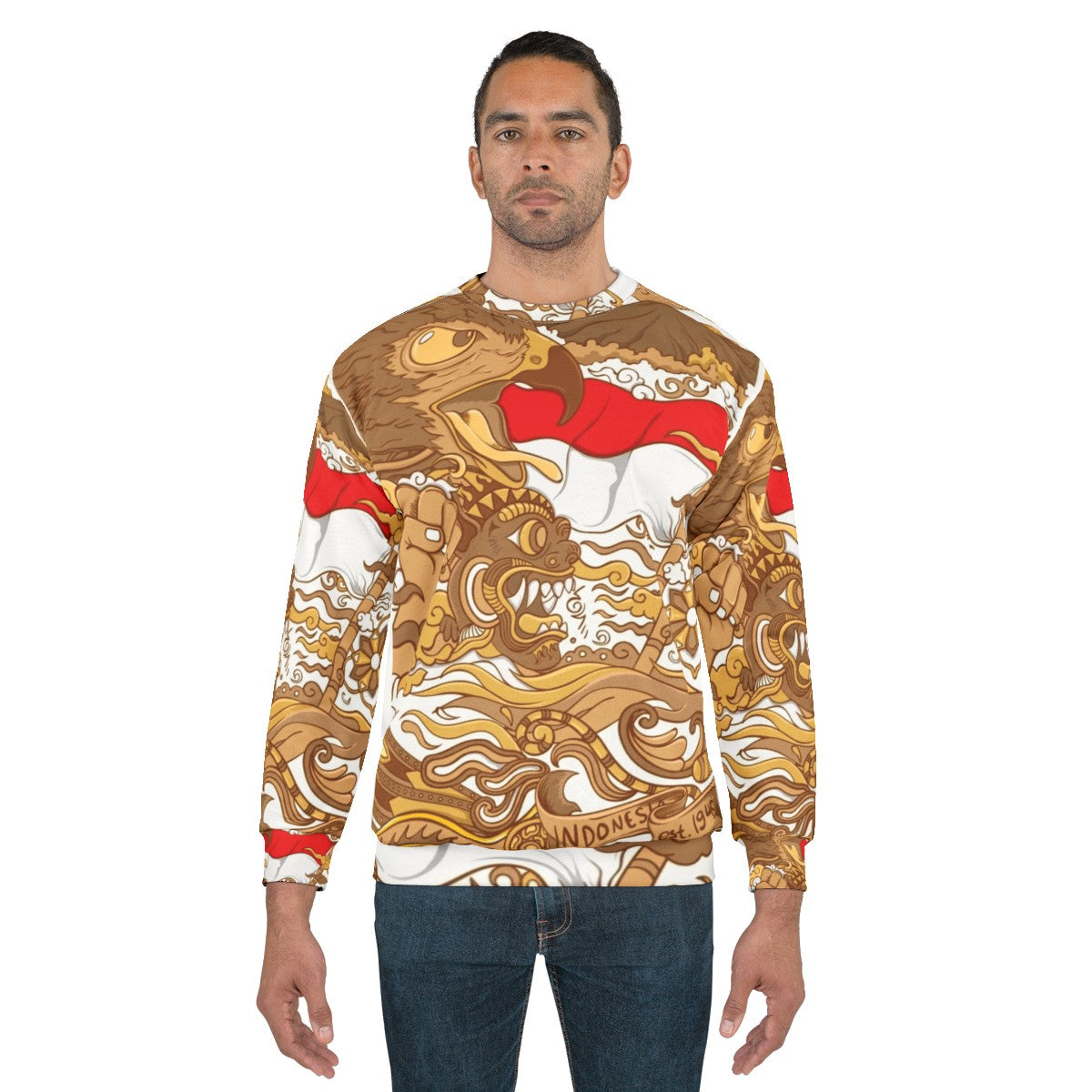 Authentic Indonesian sweatshirt with barong pattern and garuda eagle logo - men