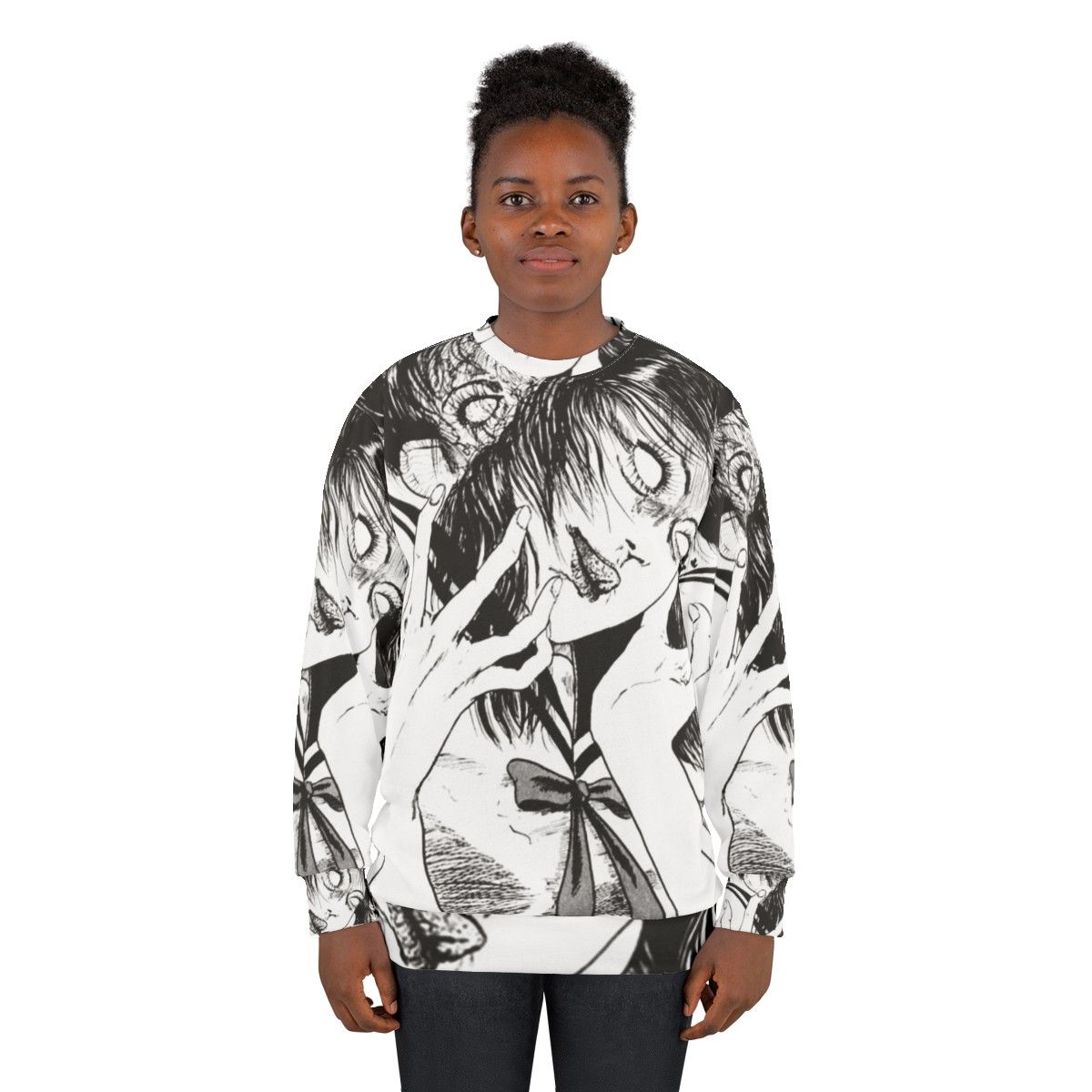 Monochrome possession horror manga anime graphic sweatshirt - women