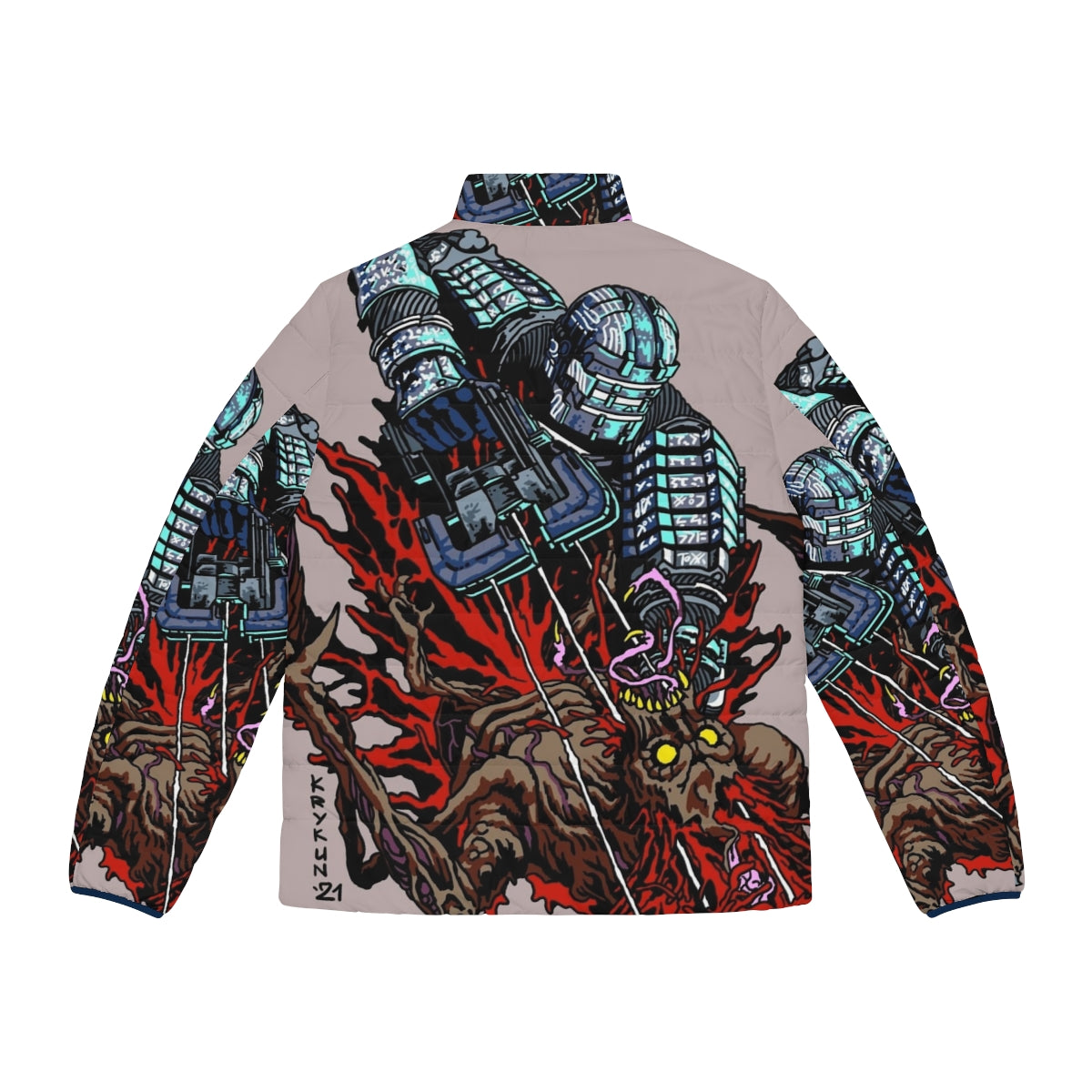 Necro Space DLC Script Puffer Jacket featuring Dead Space's Isaac Clarke and Necromorphs - Back