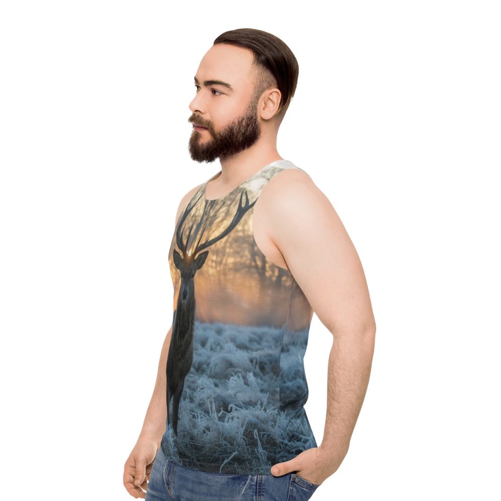 Mystic Highland Unisex Tank Top with Mythic Stag Design - men side