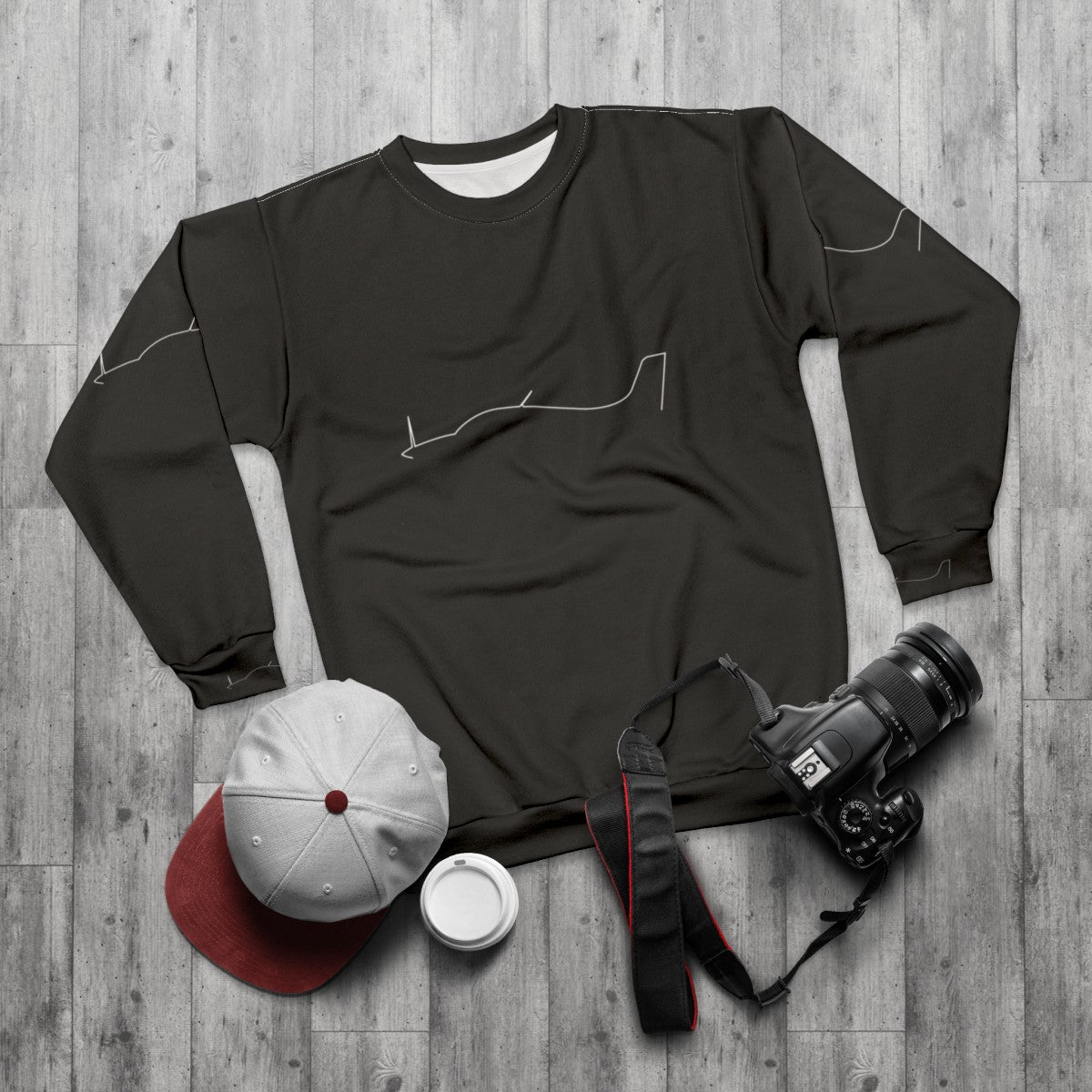 Minimalist Outline Aircraft Sweatshirt - flat lay