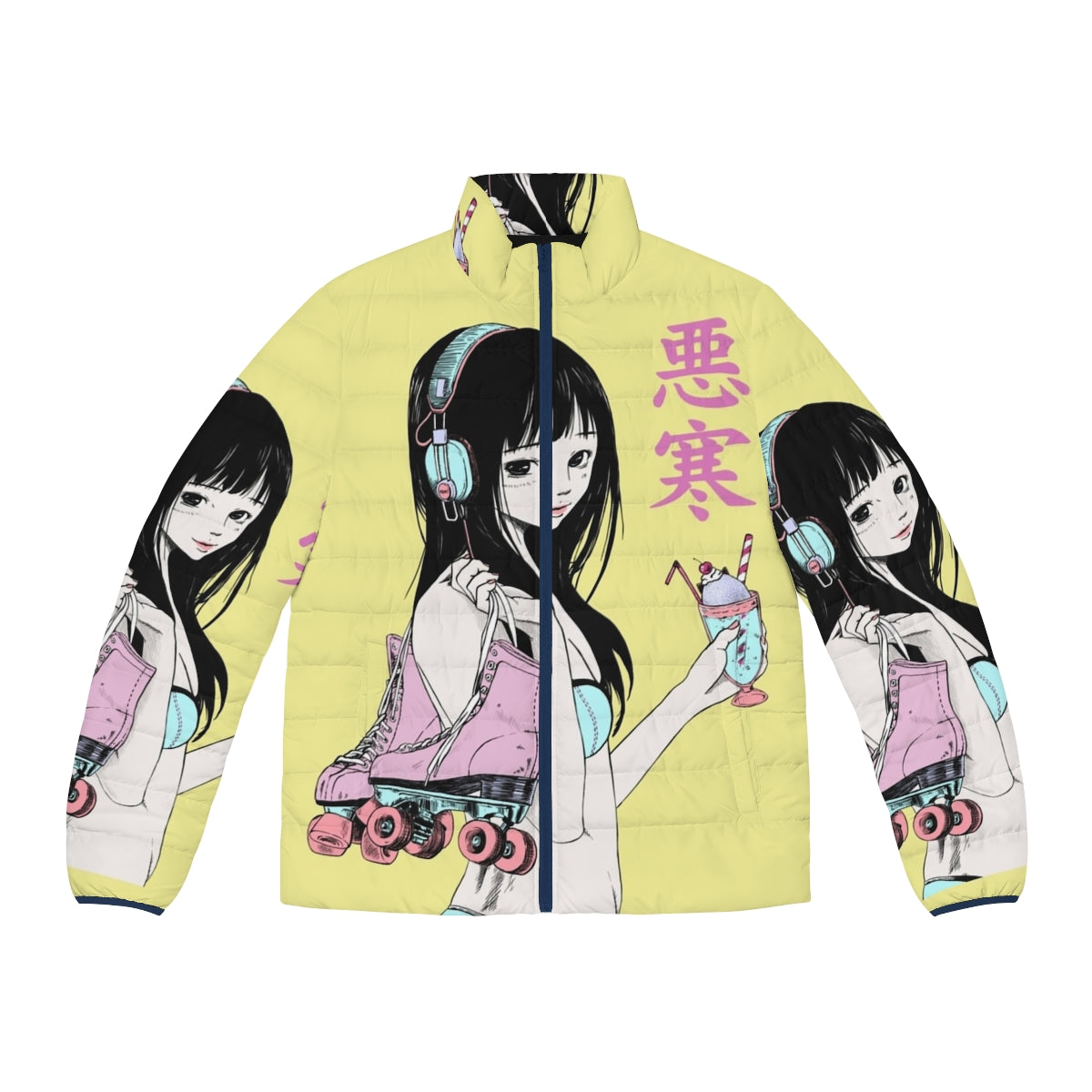 Chill Lofi Summer Girl Puffer Jacket with Vaporwave Aesthetic