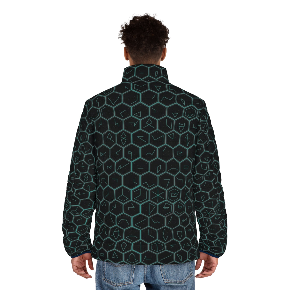 Ingress Glyph Series Puffer Jacket with Resistance Faction Glyphs - men back