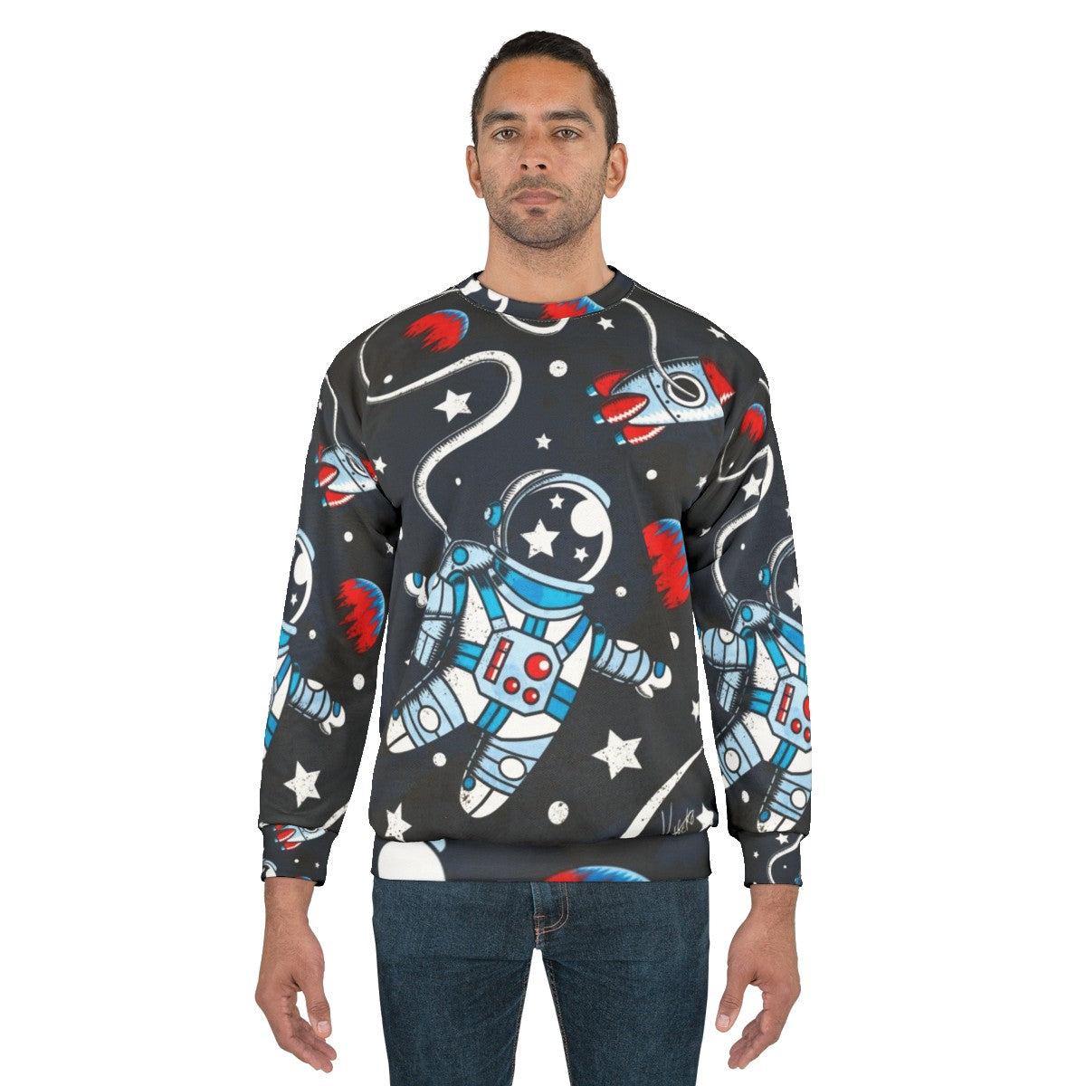 Space Walk Sweatshirt featuring a retro astronaut design - men