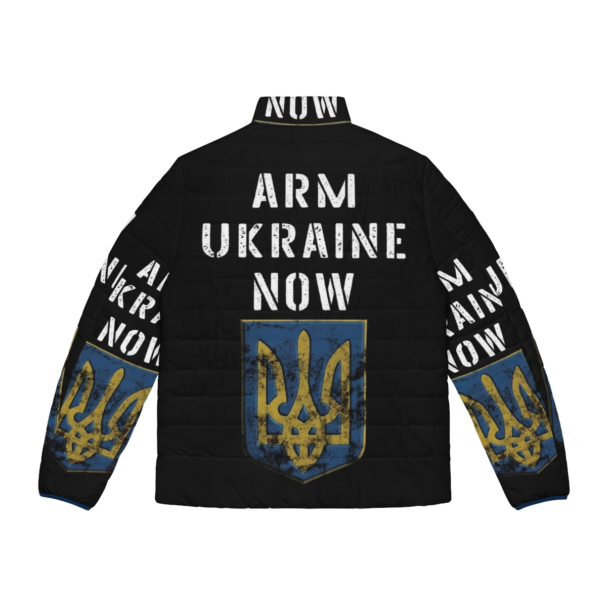 Ukrainian flag puffer jacket supporting Ukraine against Russian invasion - Back