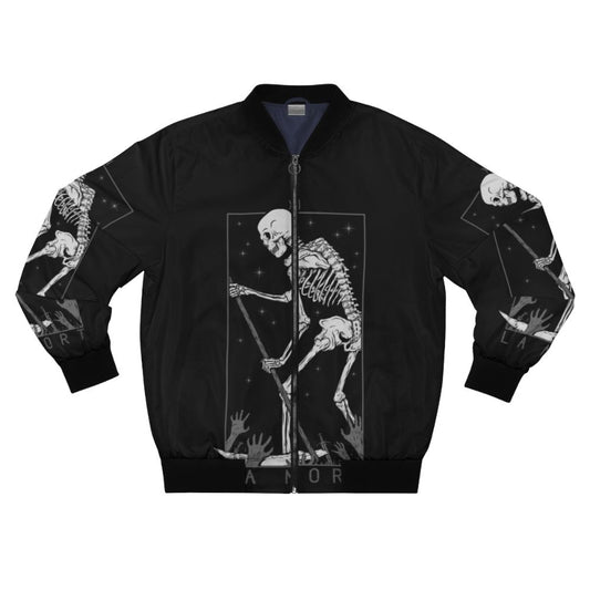 Dark gothic bomber jacket with skull and tarot death symbol design