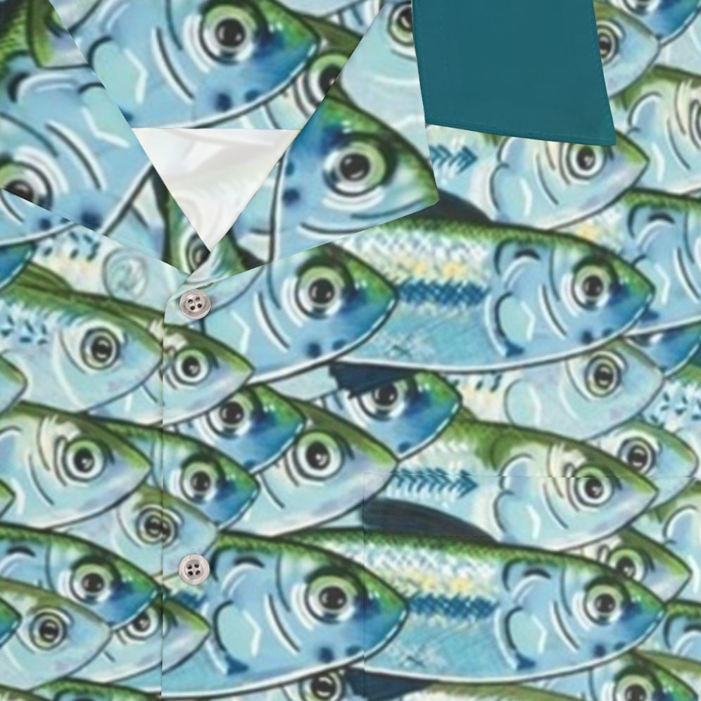 Bait Fish Green Backs Hawaiian Shirt with Fishing Themed Graphics - Detail