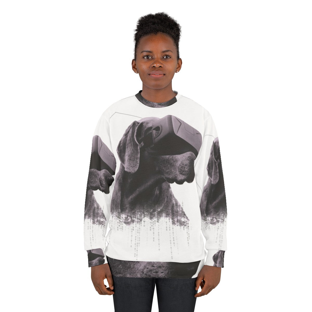 Virtual reality dog sweatshirt with surreal, double exposure design - women