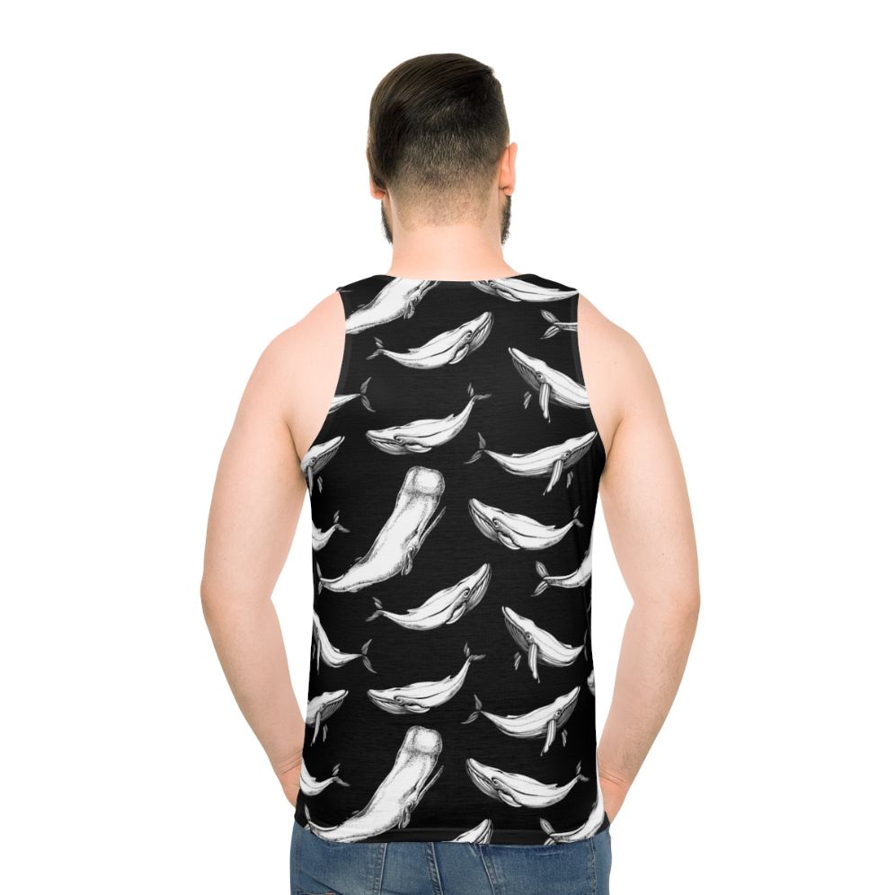 Whales in black seamless pattern unisex tank top - men back