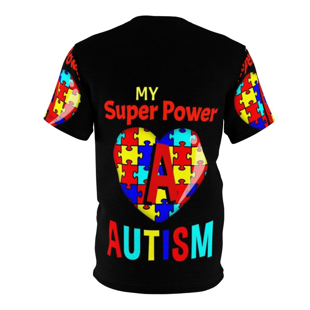 Autism superpower awareness t-shirt with puzzle pieces and heart design - Back