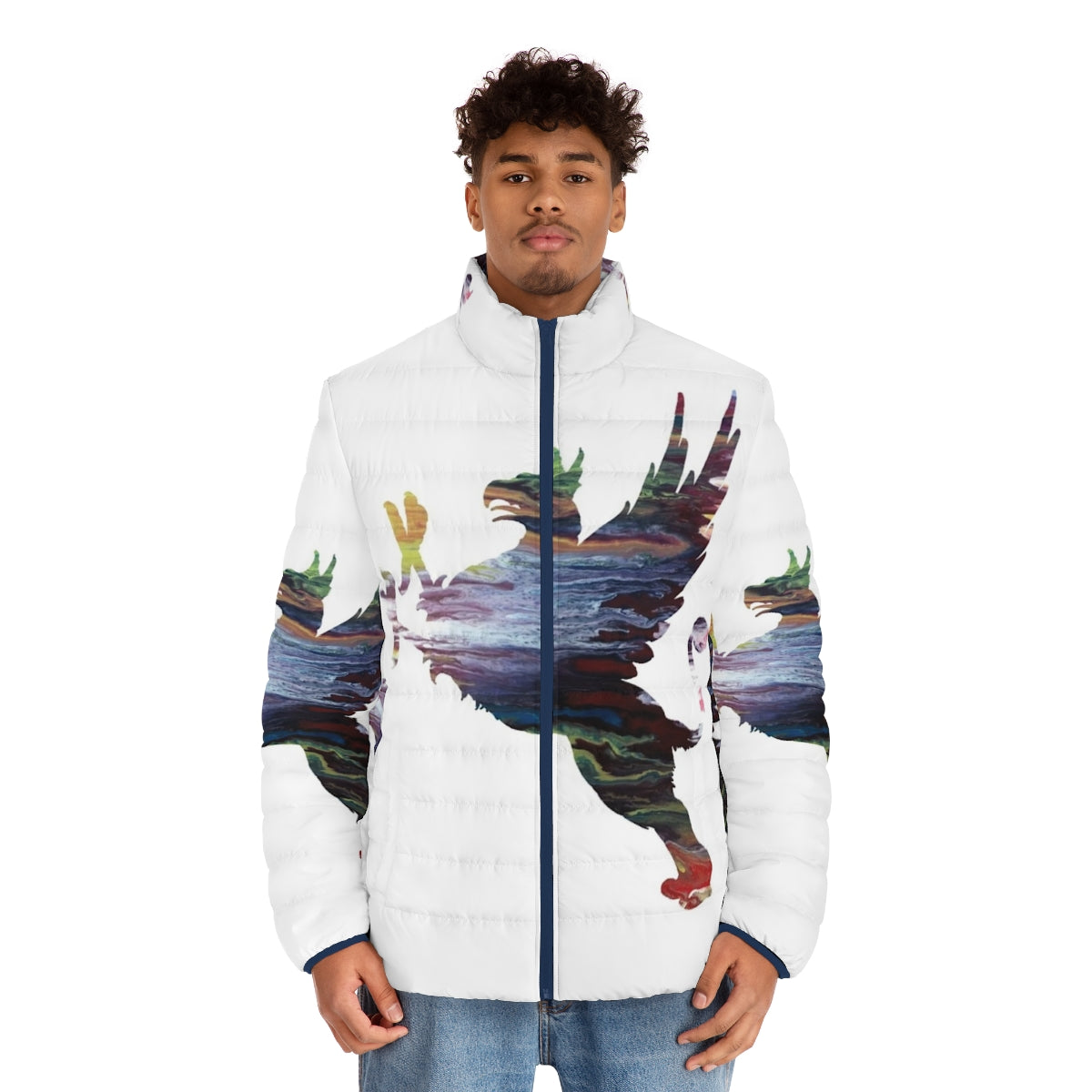 Gryphon Puffer Jacket - Mythological Creature Abstract Art for Nursery - men front