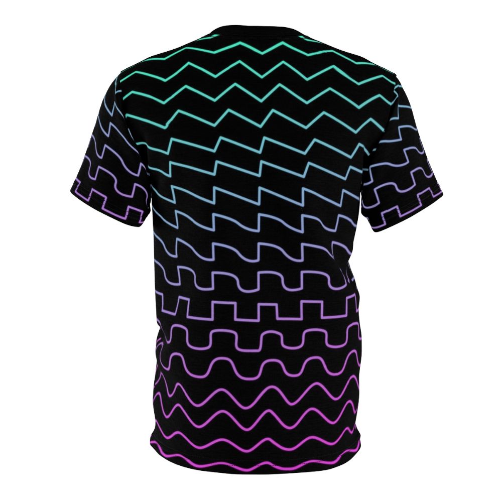 T-shirt featuring a stylized design of common synthesizer waveforms including sine, triangle, square, and saw. - Back