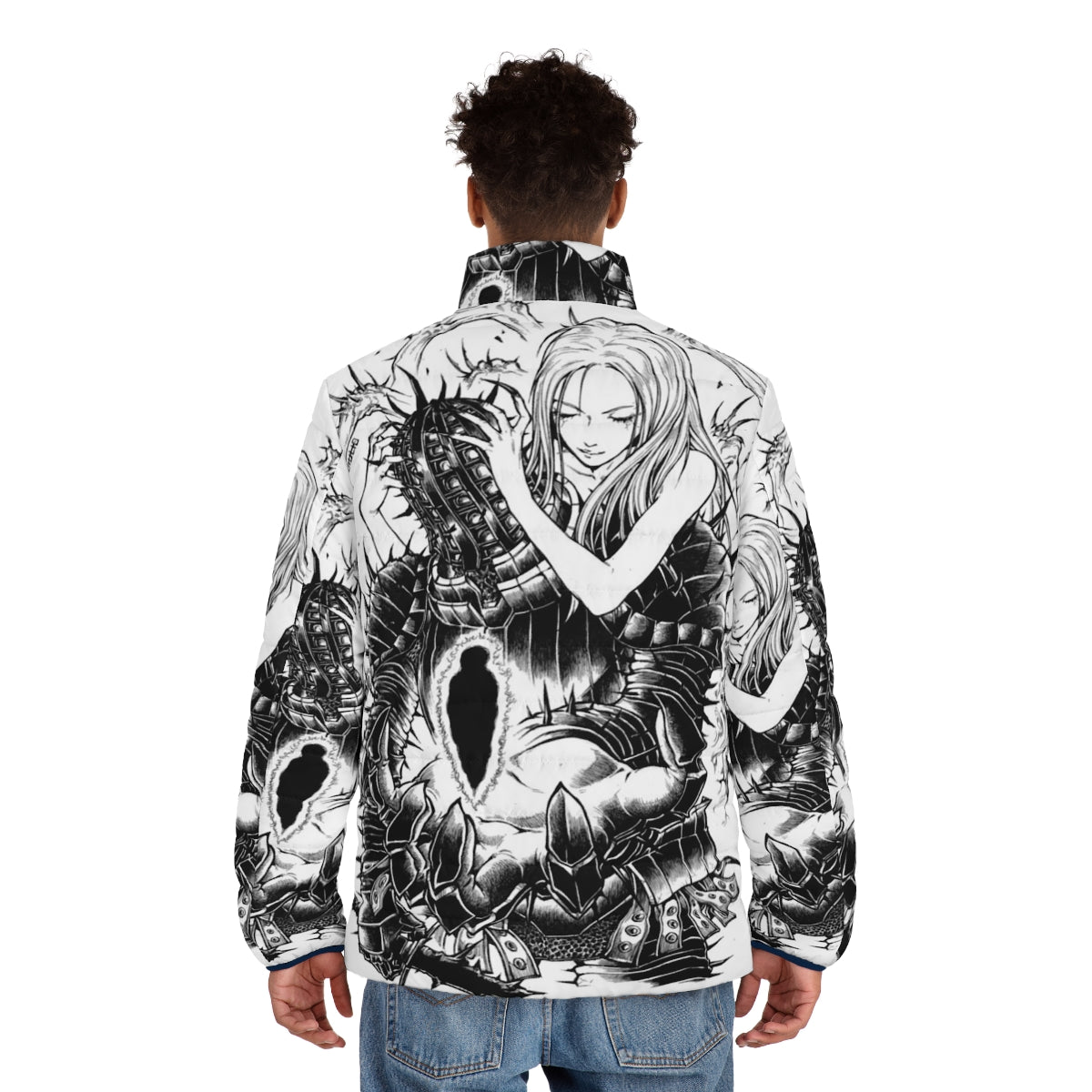 Dark Souls inspired Kirk of Thorns puffer jacket with gothic and fantasy design - men back