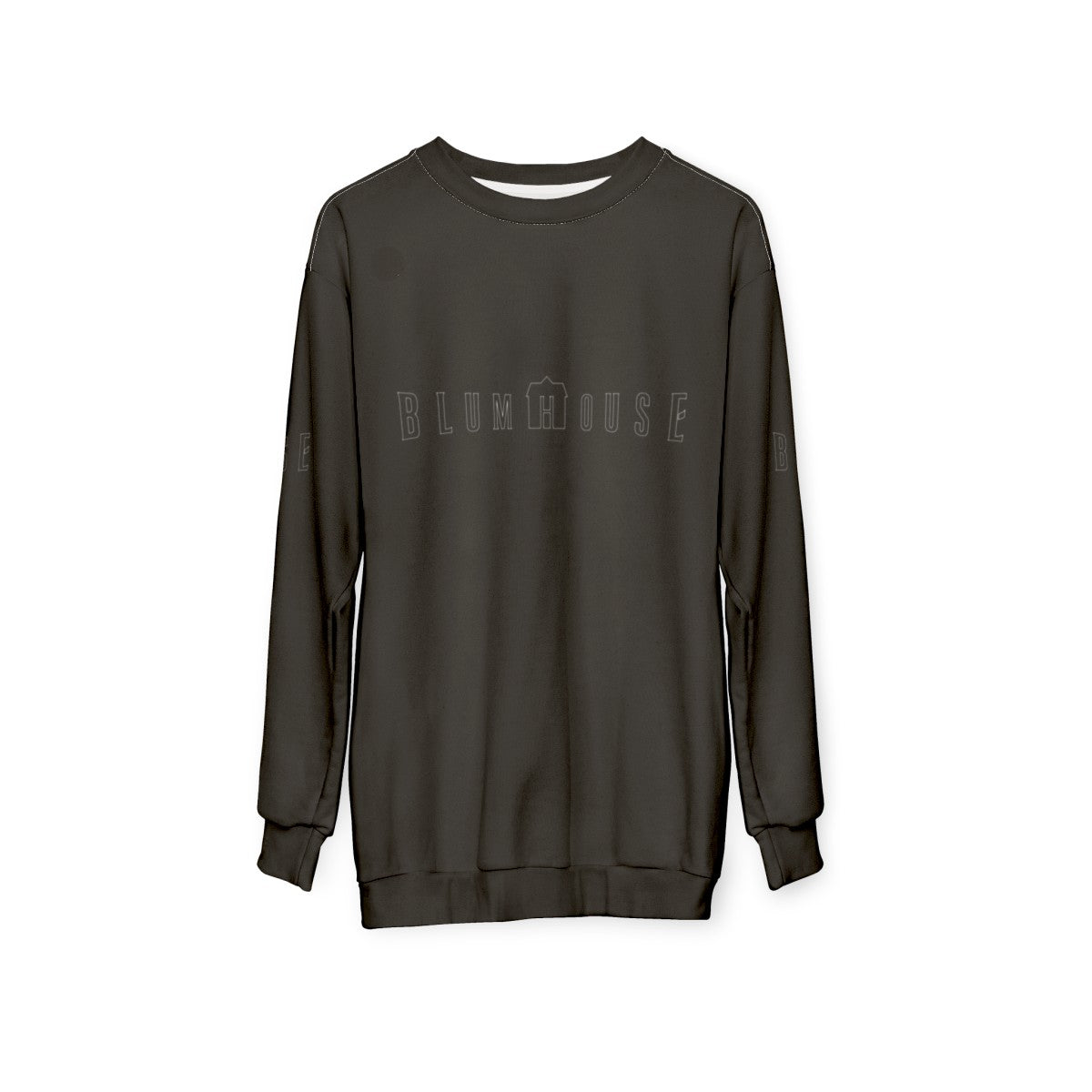 Blumhouse Productions logo outline on a black sweatshirt - hanging