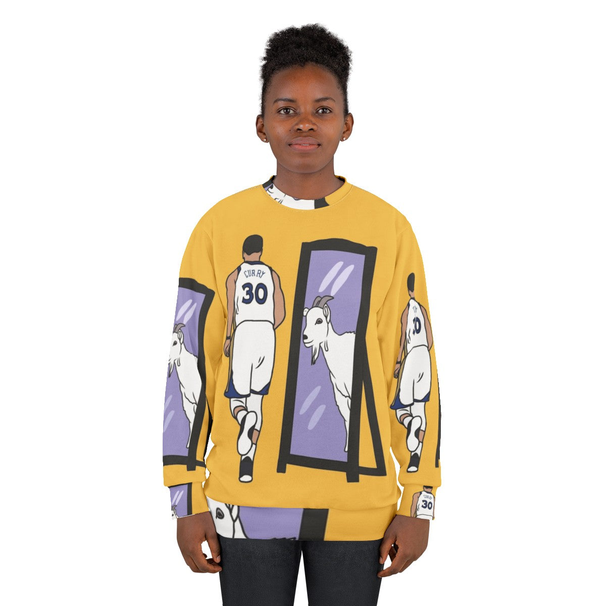 Steph Curry "GOAT" Sweatshirt featuring three-point shooting and Golden State Warriors graphics - women