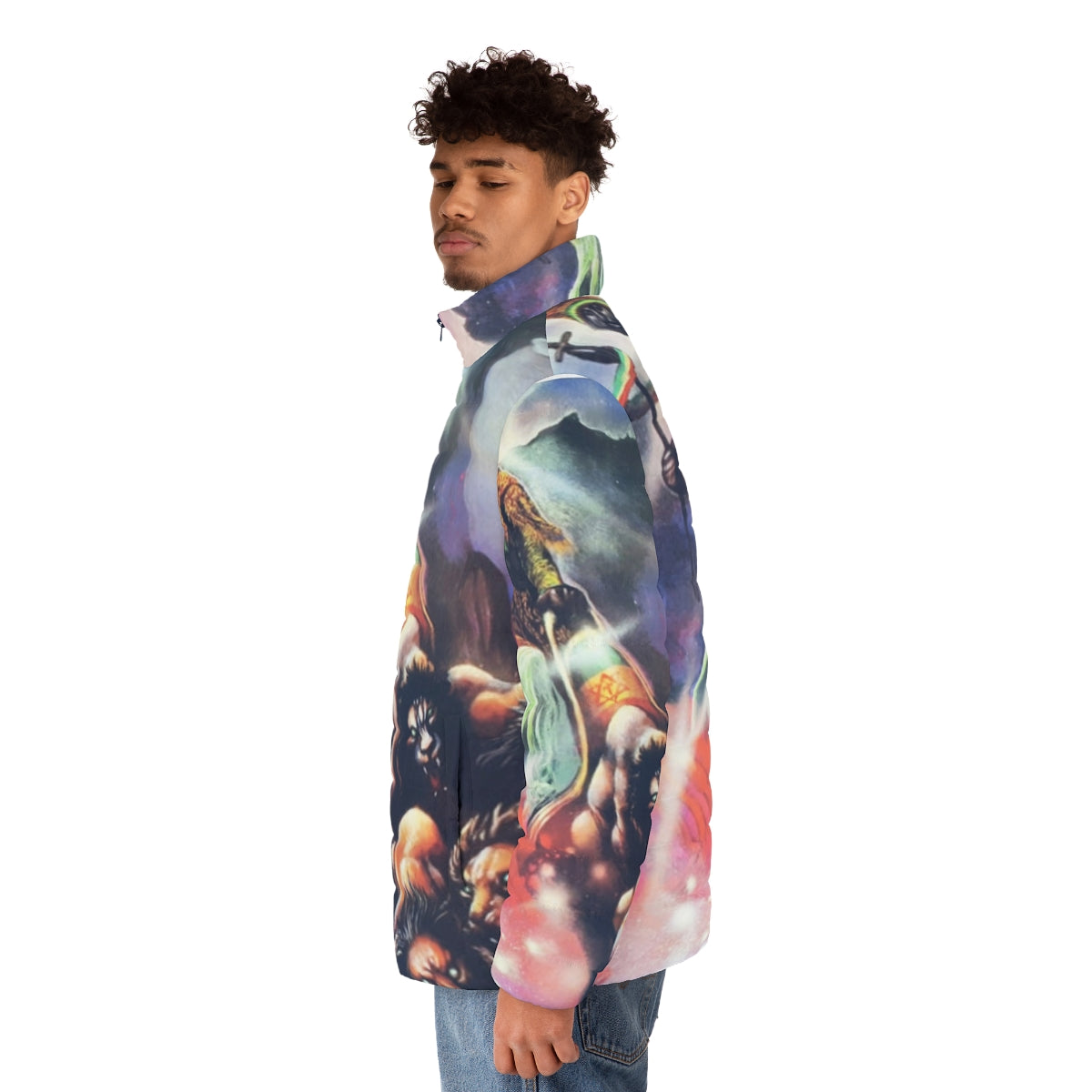 Dub Puffer Jacket with Reggae Inspired Graphics - men side left