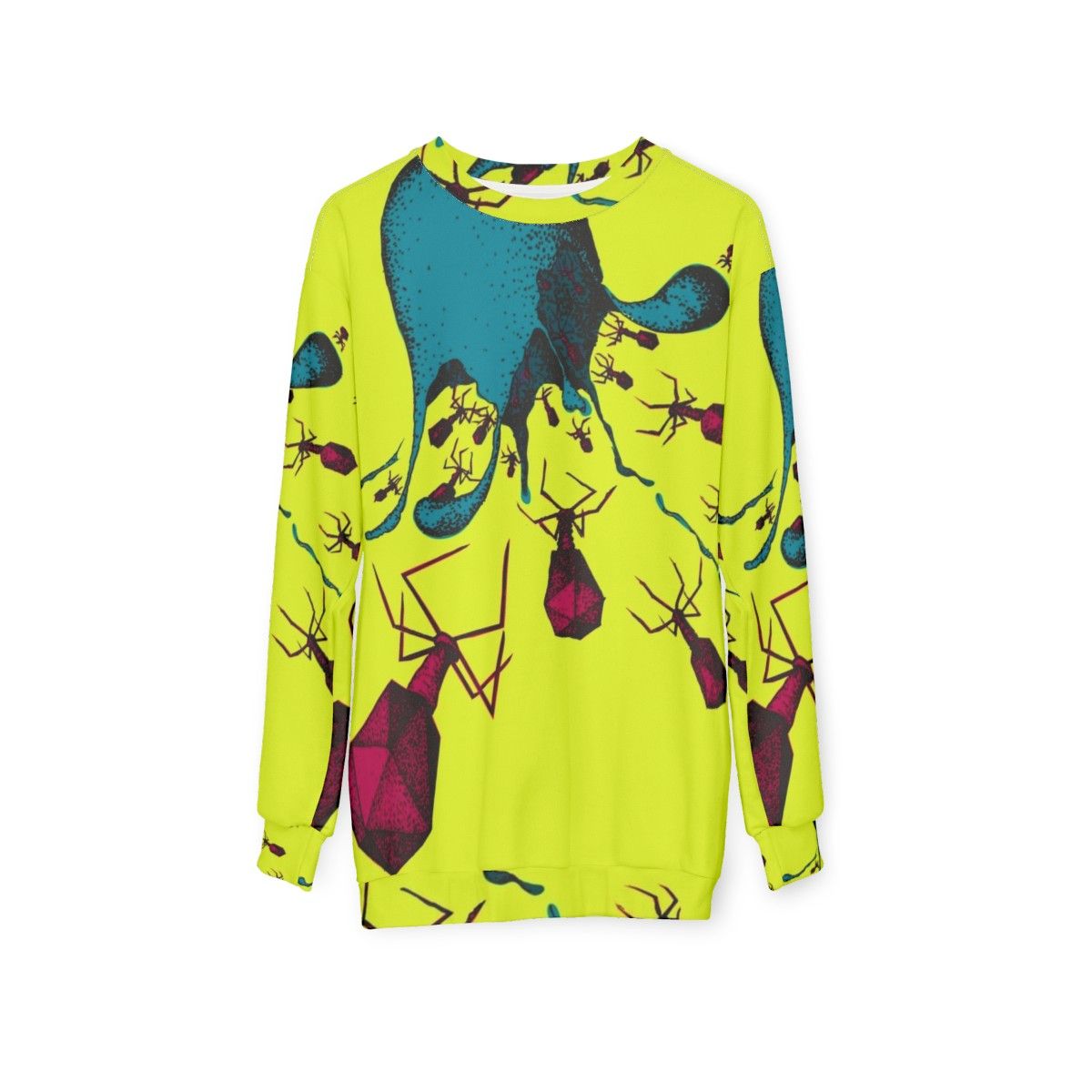 Lysis in Colour Sweatshirt - Vibrant design depicting bacteriophage lysis - hanging