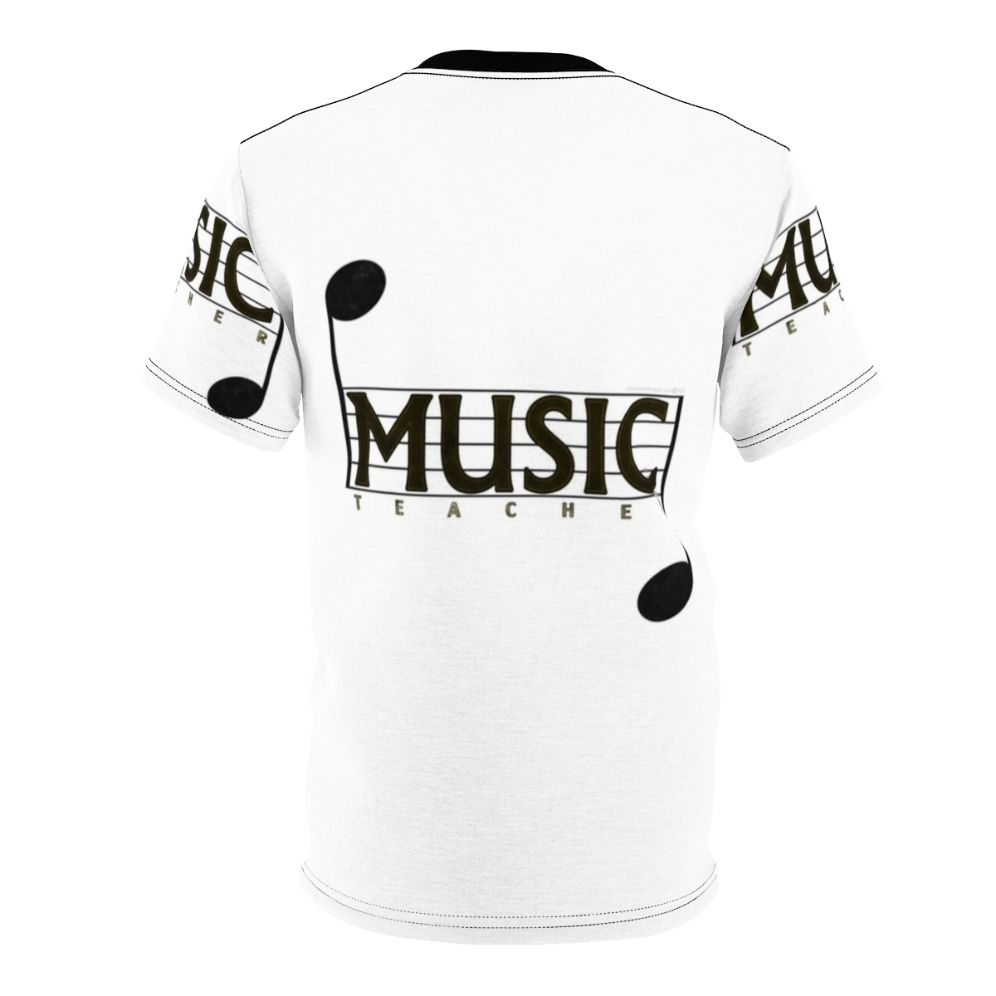 Stylish t-shirt design for music teachers featuring music staff, notes, and other musical elements. - Back