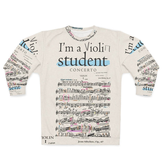 Violin student sweatshirt with classical music notes and design