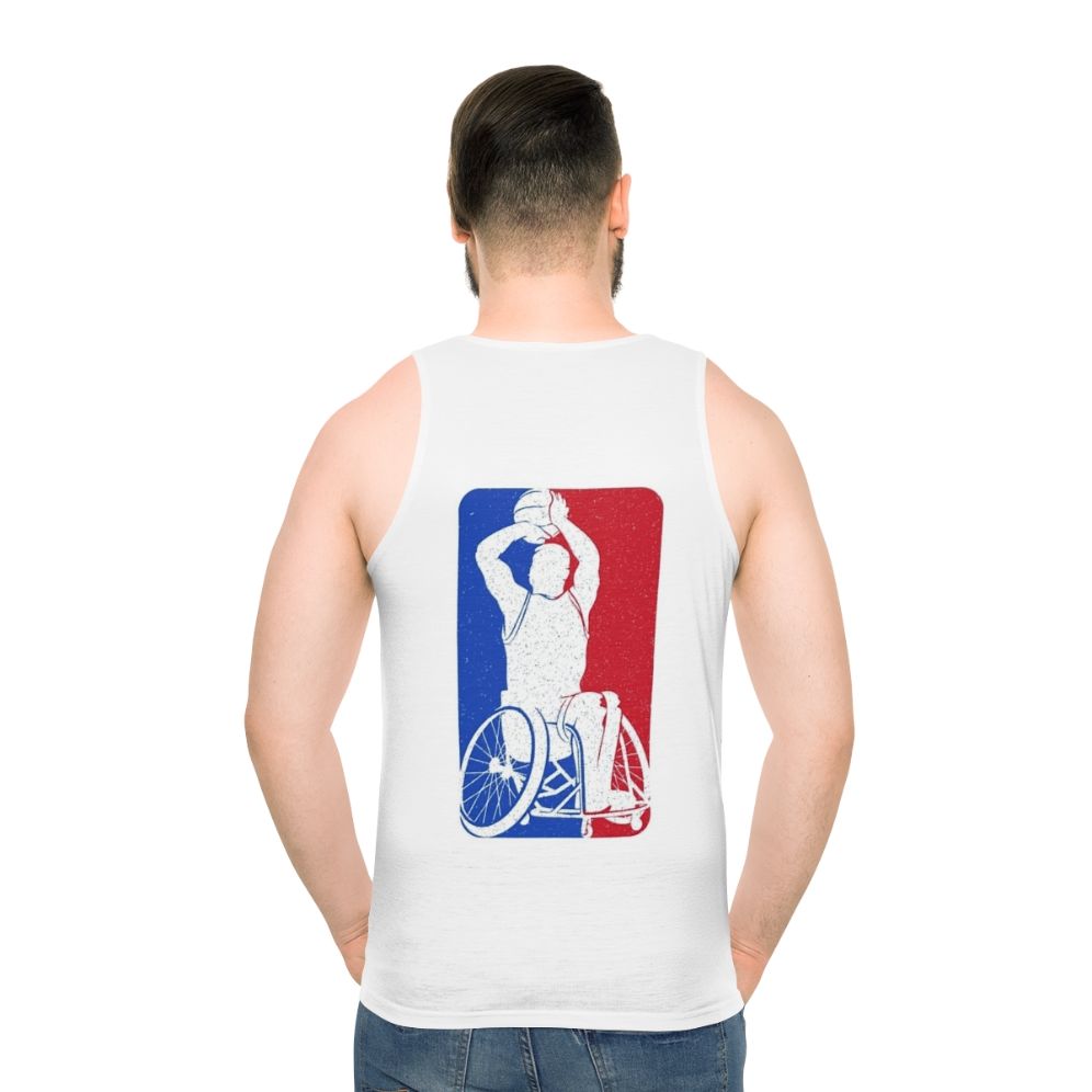 Wheelchair basketball player wearing a unisex sports tank top - men back