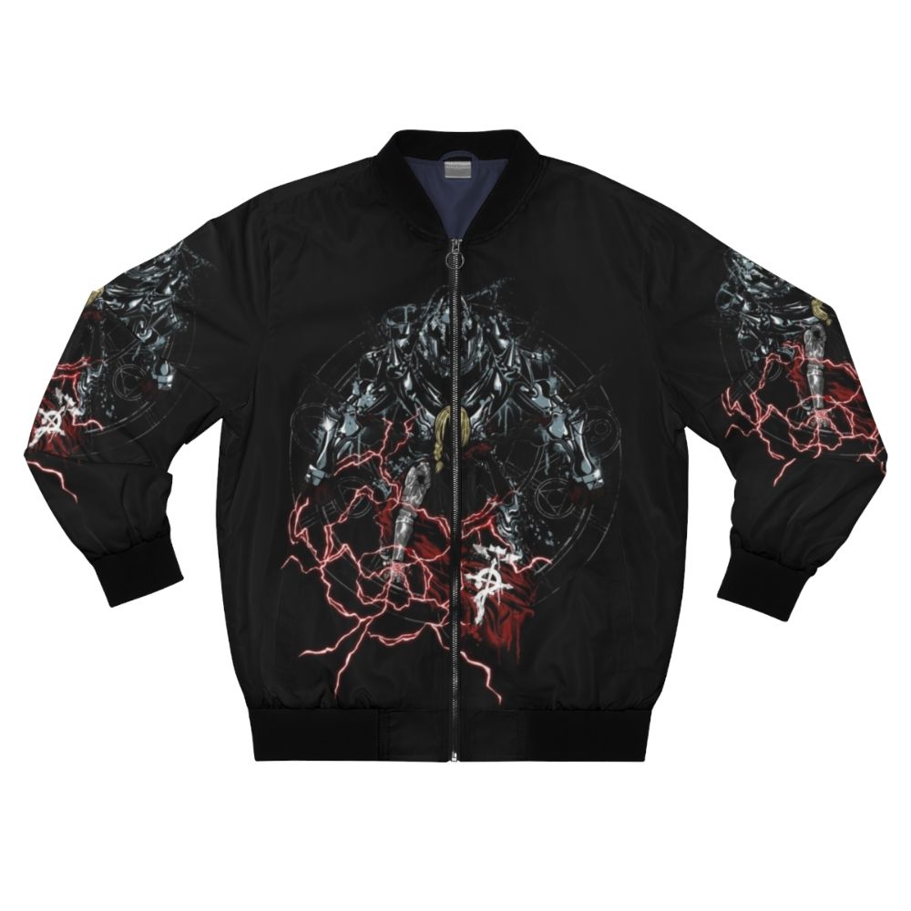 Fullmetal Alchemist inspired bomber jacket with graffiti-style design