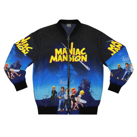 Retro gaming bomber jacket featuring the Maniac Mansion and Day of the Tentacle logos