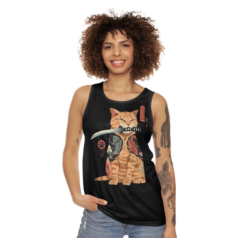 Catana Unisex Tank Top with Japanese-Inspired Cat Design - women