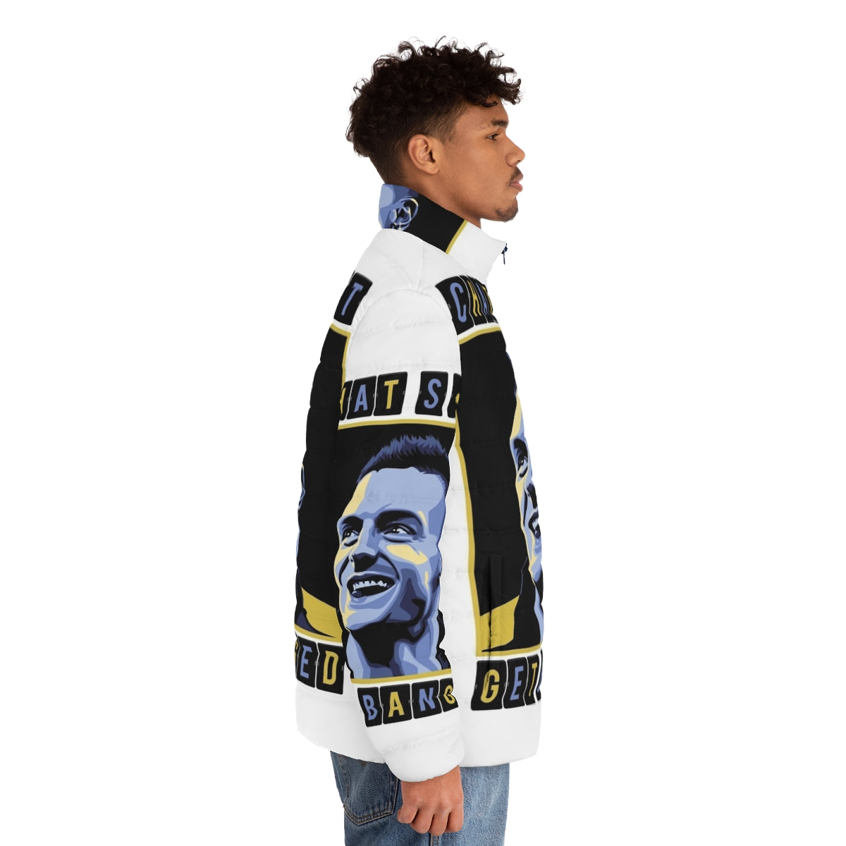 Chat Shit Get Banged Puffer Jacket featuring Jamie Vardy and the Three Lions of England - men side right