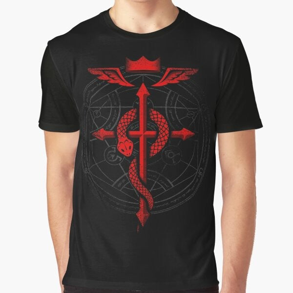 Fullmetal Alchemist Flamel Graphic T-Shirt featuring the Eye of Truth, Human Transmutation Circle, and Alchemy Symbols