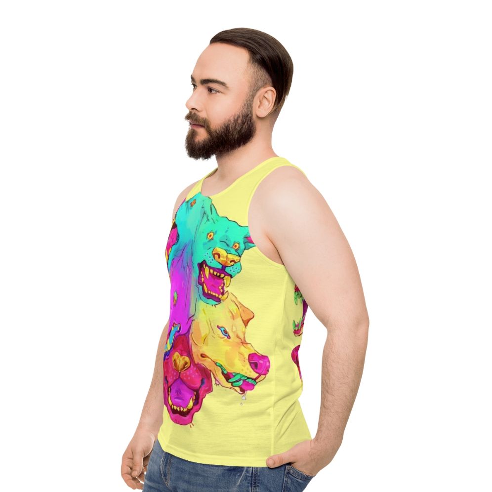 Pileup Unisex Tank Top with Colorful Monster Teeth Graphic - men side