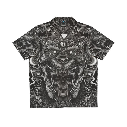 Winya No 129 dark Hawaiian shirt with mystical and spiritual symbols