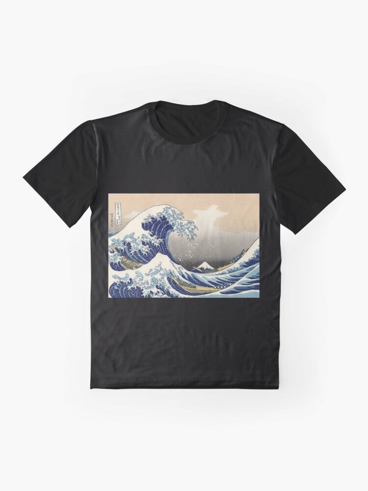 Graphic t-shirt featuring the iconic "The Great Wave off Kanagawa" artwork by the Japanese artist Katsushika Hokusai - Flat lay