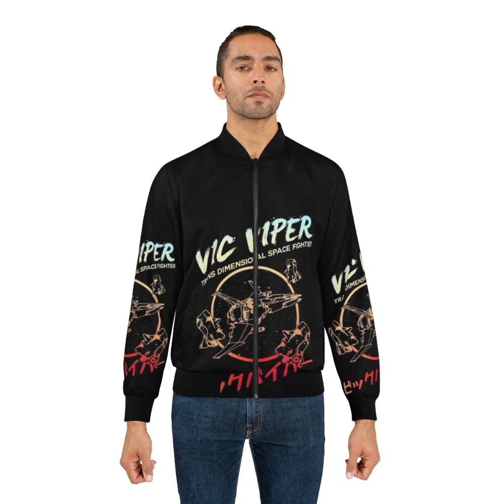 Retro Vic Viper bomber jacket with space-themed graphics for video game enthusiasts. - Lifestyle