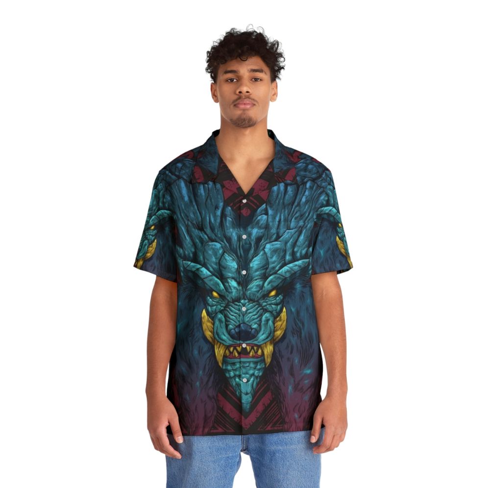 Hunting Club Lunastra Hawaiian Shirt featuring a dragon design - People Front