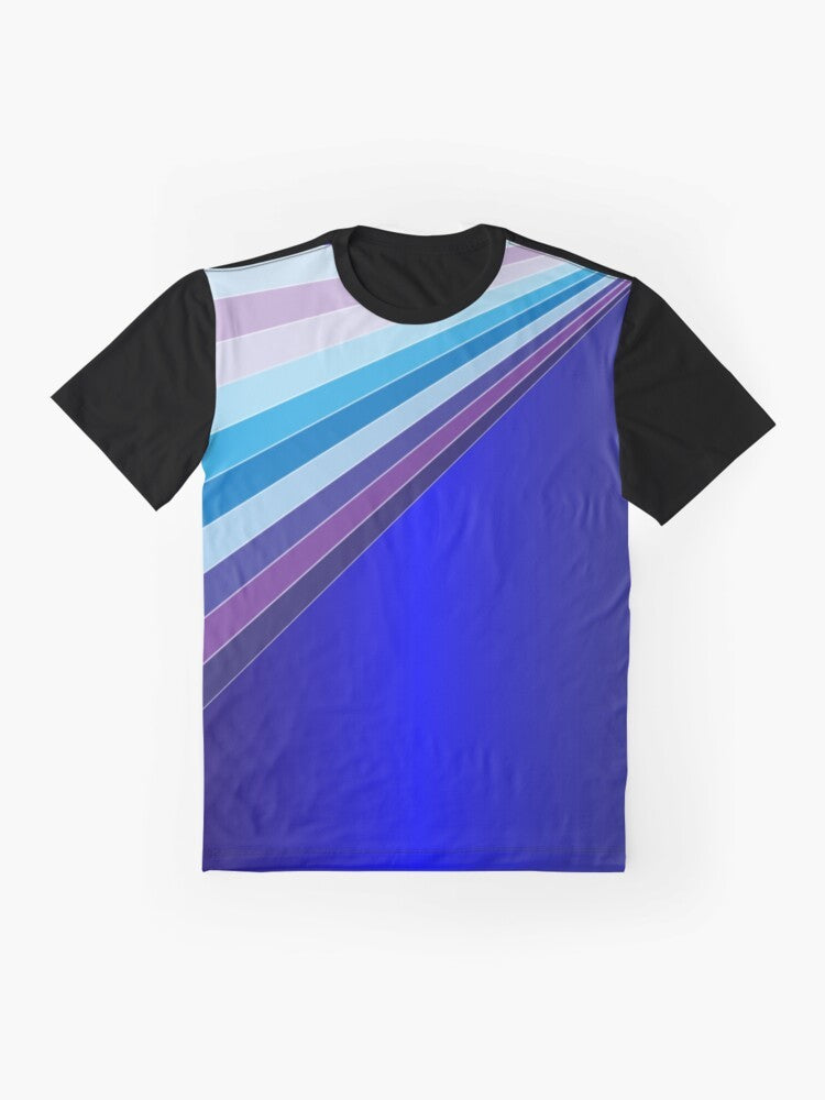 Retro 70s disco-inspired graphic t-shirt with ABBA-style music and light pattern - Flat lay