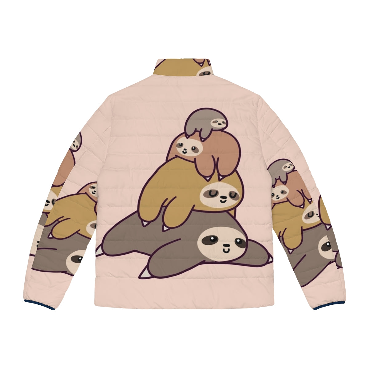 Sloth Stack Puffer Jacket featuring a cute, kawaii design of a pile of cartoon sloths - Back