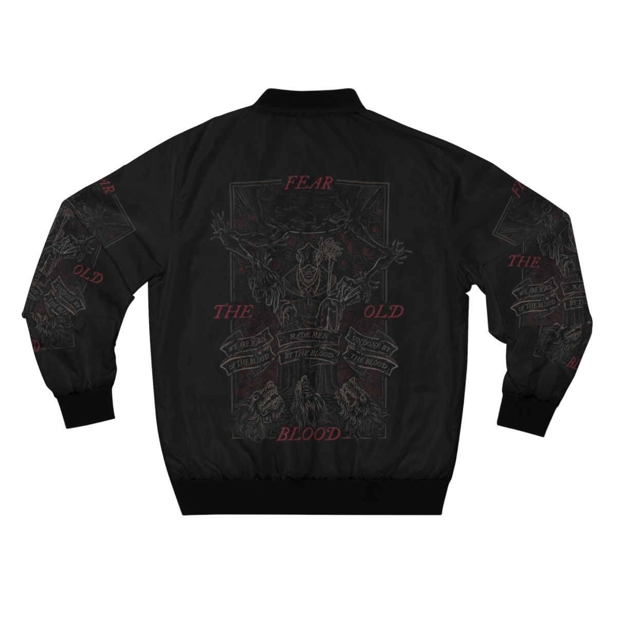 Bloodborne and Dark Souls inspired retro bomber jacket with Lovecraftian horror design - Back