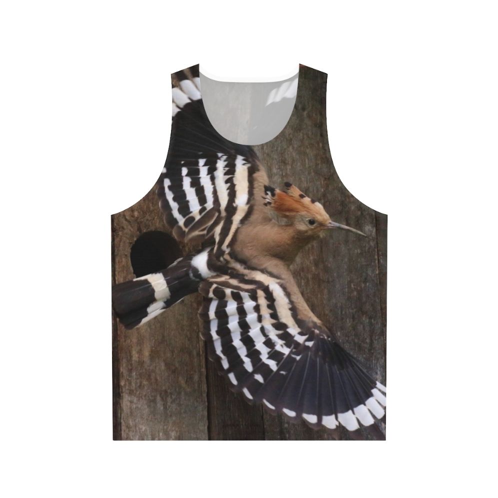 Hoopoe bird in flight on a unisex tank top