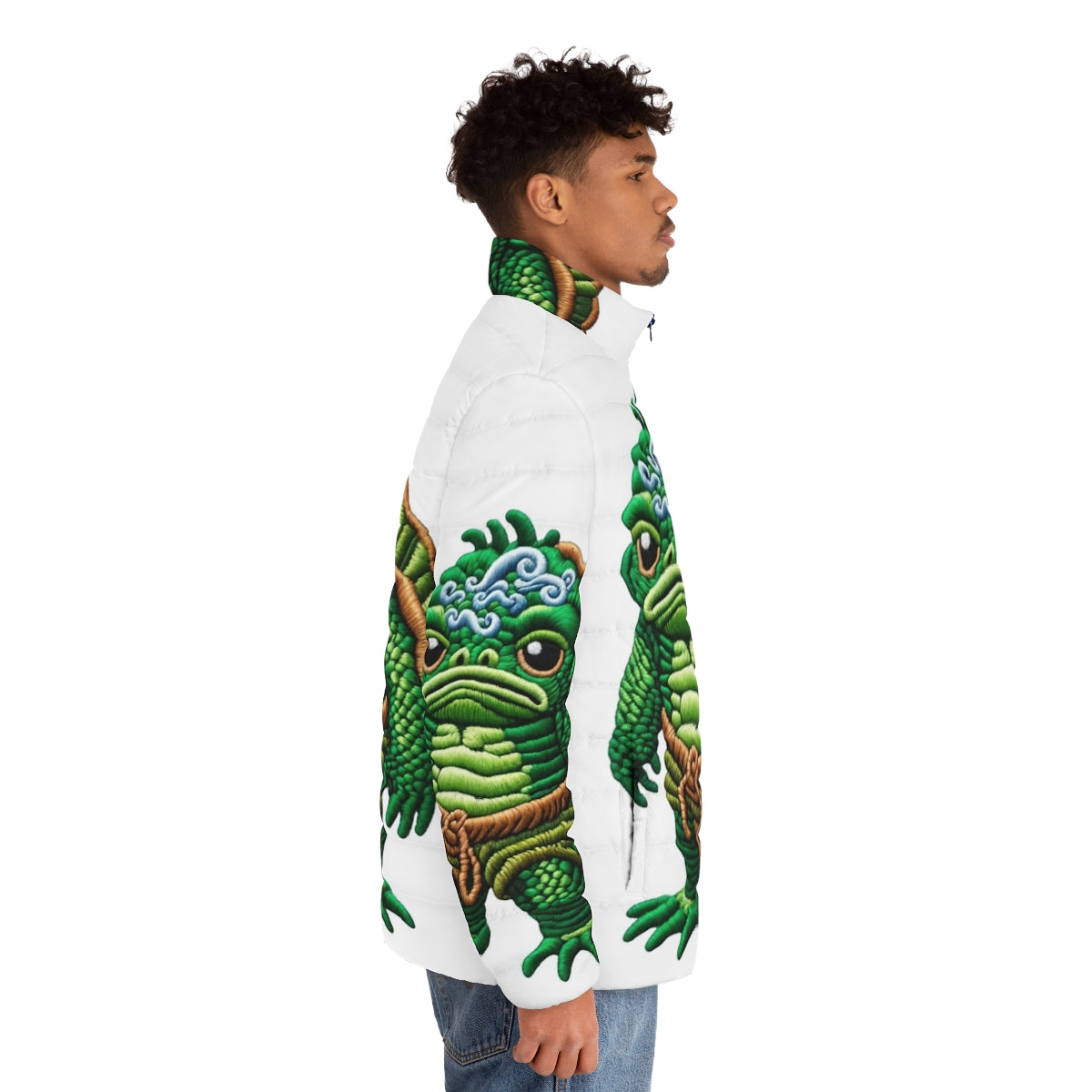 Embroidered puffer jacket featuring the kappa, a legendary Japanese mythical creature - men side right