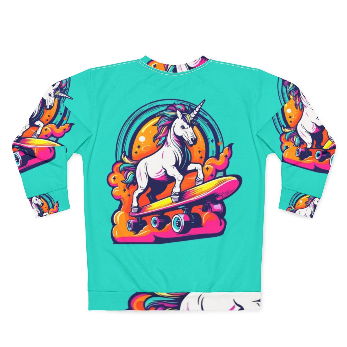 Unicorn skateboarding neon color sweatshirt - Back