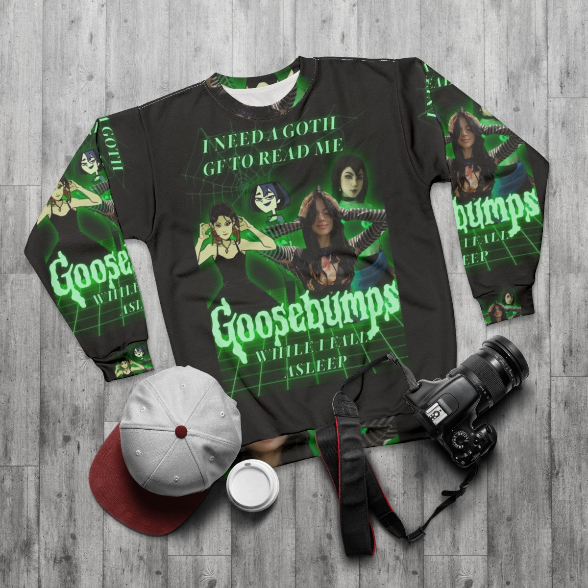 Goth GF Goosebumps themed gothic sweatshirt - flat lay